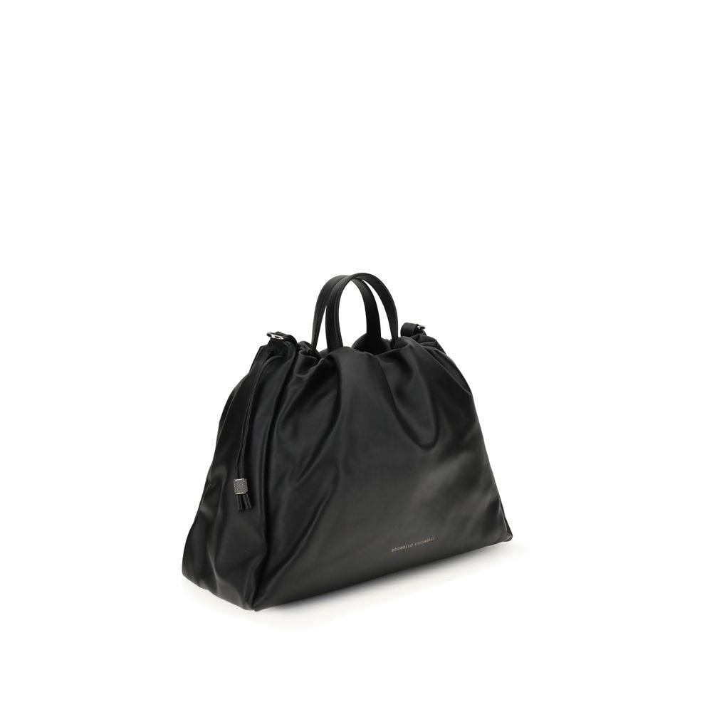 Brunello Cucinelli Schwarze Kalbshaut Bos Taurus Schultertasche